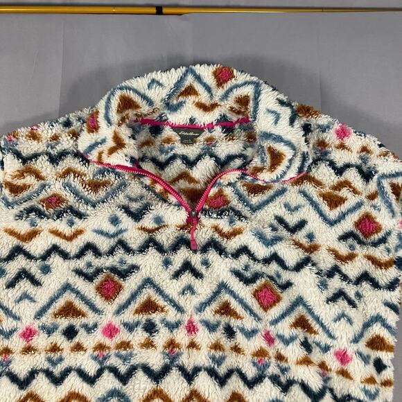Eddie Bauer Women’s Large Sherpa Fleece Pullover Aztec Print 1/4 Zip Winter Jack - Picture 3 of 12